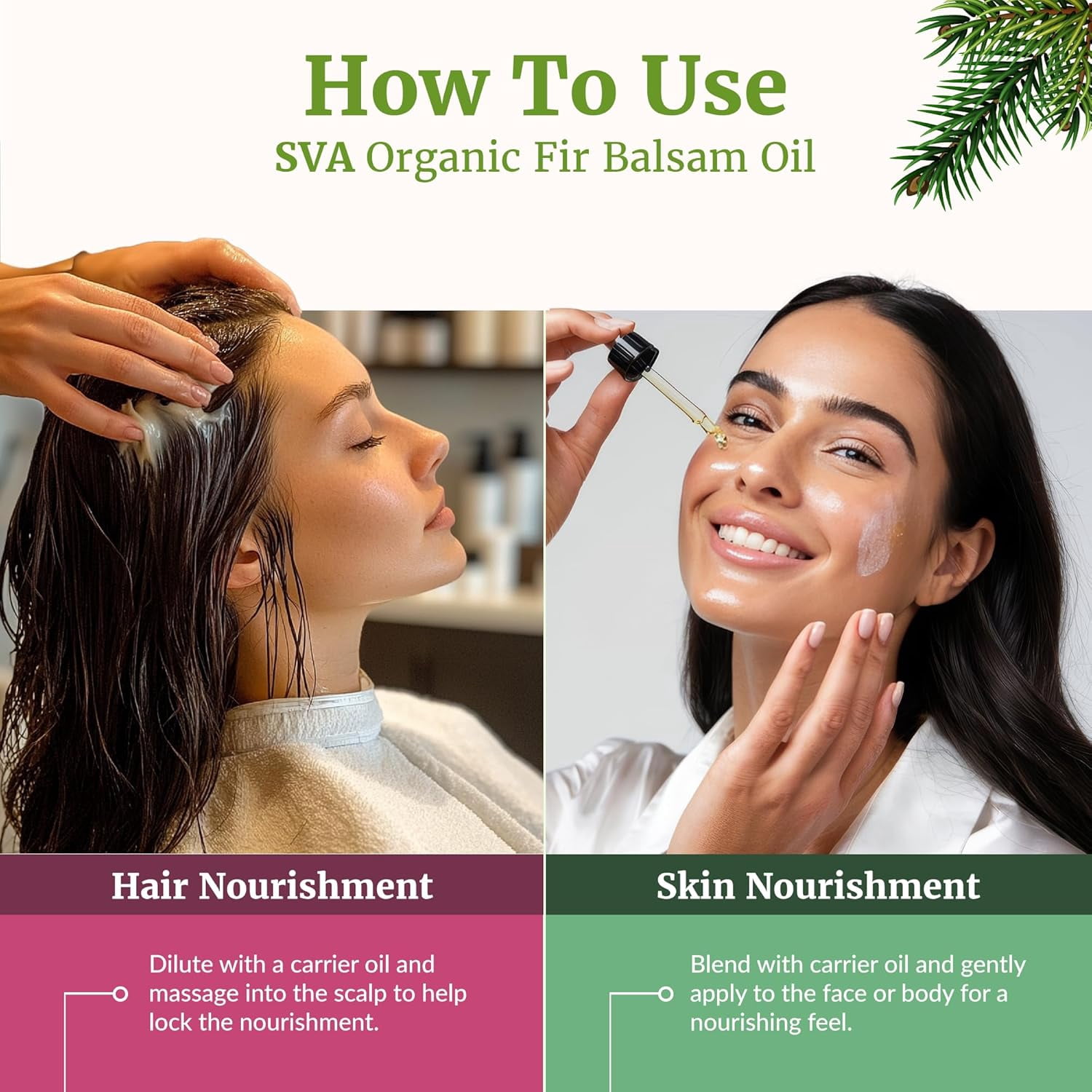 SVA Fir Balsam Essential Oil Organic – 4 Fl Oz – 100% Natural Organic Fir Oil - for Diffuser, Hair Care, Face, Skin Care, Aromatherapy, Scalp and Body Massage, Soap and Candle Making – with Dropper
