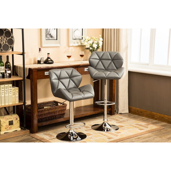 Sturdy Chrome Base / For Commercial or Home Use / Comfortable Diamond-Tufted Grey Bar Stools
