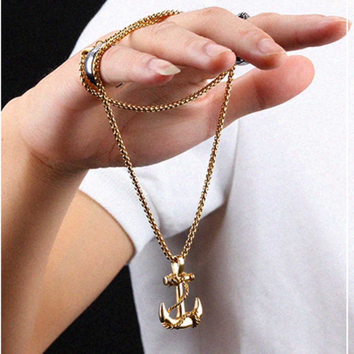 Men's Anchor Necklace 10K Yellow Gold 22