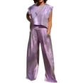 thumbnail image 1 of Conjunto de dos piezas para mujer con chaleco brillante y pantalones anchos: conjunto de top corto sin mangas y cuello redondo, tallas S-XXXXXL, 1 of 8