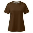 thumbnail image 4 of Funicet Trendy Blouse Short Sleeve Crew Neck Summer Loose Lace Splicing Solid Dressy Tee Shirt Tops Clothing Brown S, 4 of 5