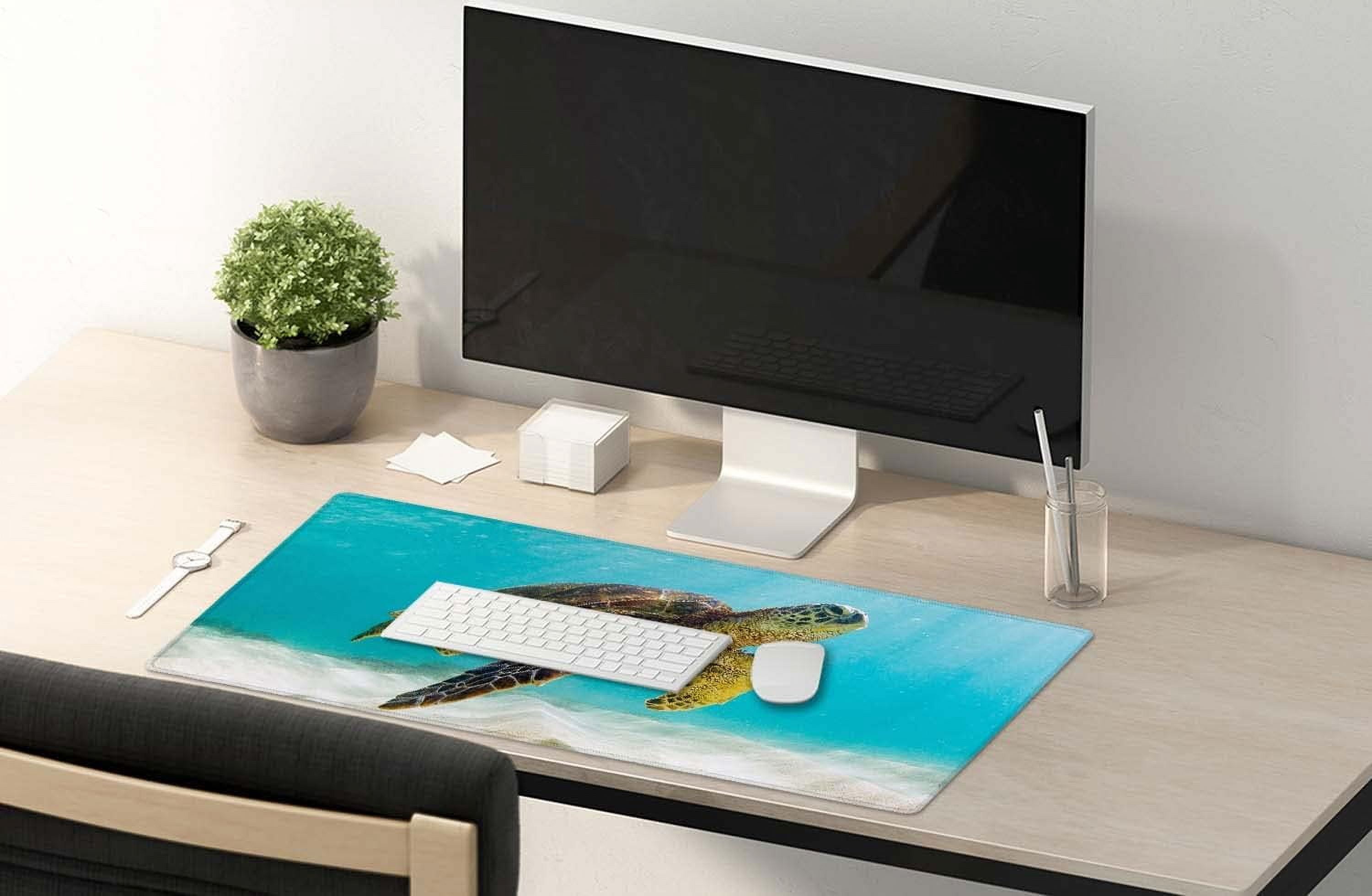 Large Mouse Pad, Full Desk XXL Extended Gaming Mouse Pad 35.4" x 15.7", Waterproof Desk Mat with Stitched Edge, Non-Slip Laptop Computer Keyboard Mousepad for Office & Home, Sea Turtle