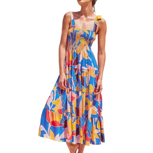 Lucakuins - Vestido sin mangas con estampado para mujer, para adultos, verano, sin mangas, con cuello barco, maxi de una sola pieza Lucakuins moda
