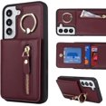 thumbnail image 2 of Samsung Galaxy S22 Case with Card Holder for Women, Samsung Galaxy S22 Phone Case Wallet with Credit Card with Ring Kickstand Zipper Shockproof Slim Stand Case - Red Wine, 2 of 14