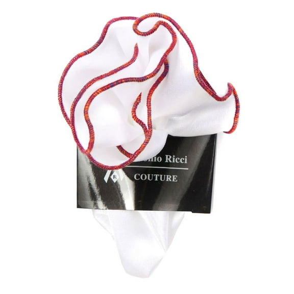 PS-Z-RD-10 - Round Pocket Square Accessory - White Orange Navy