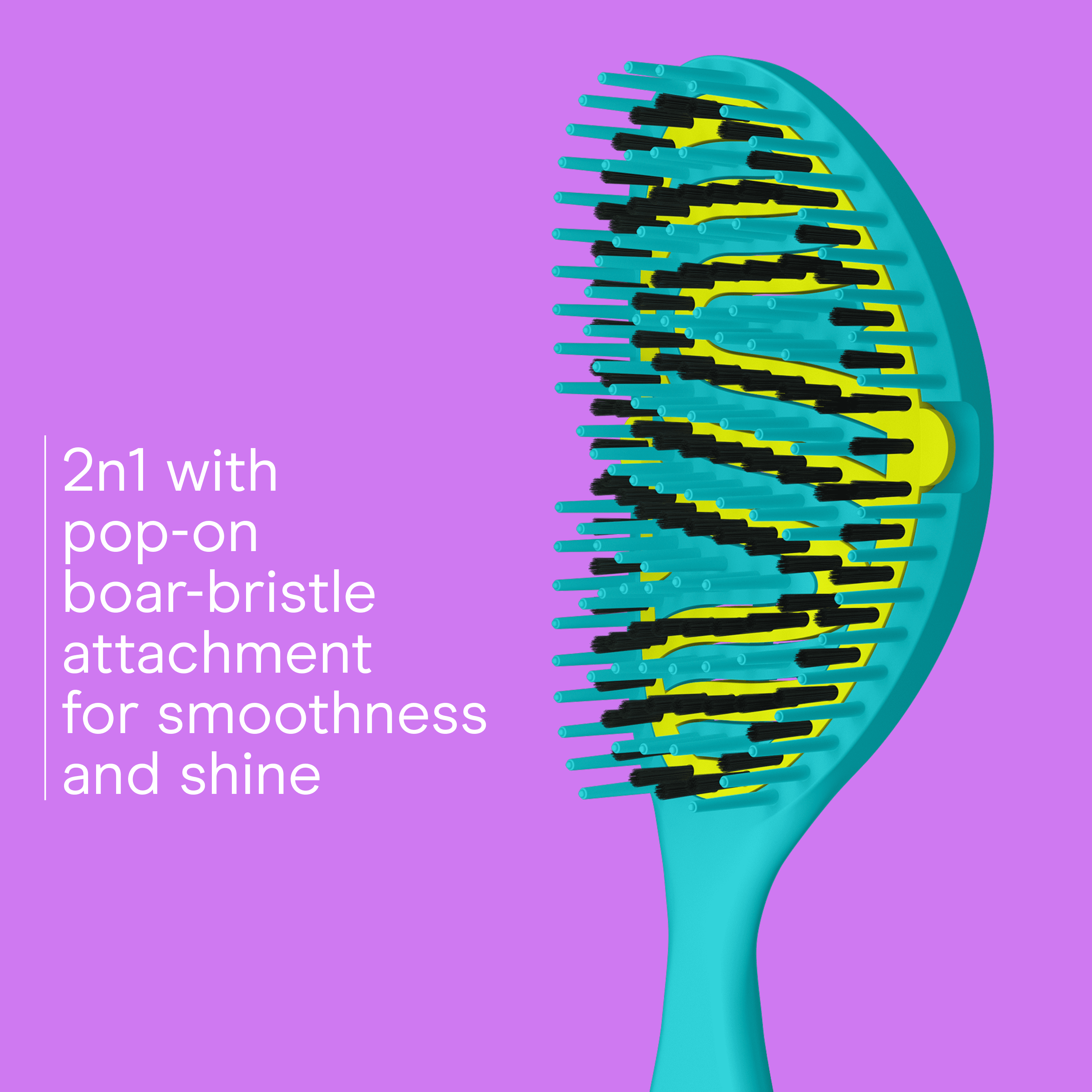 Conair 2n1 DTNGLR Detangle and Shine Brush with Pop-On Boar-Bristle Attachment, 1 Count