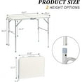 thumbnail image 3 of White Folding Table with Carrying Handle Height Adjustable Lightweight Portable for Indoor Outdoor Picnic,Camping,Hiking,Fishing,BBQ … (White, 4ft-3 Folds), 3 of 10