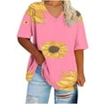 thumbnail image 2 of Summer Plus Size Tops For Women Causal Sunflower Loose Short Sleeve V-Neck Pullover Blouse T-Shirt Oversized Women Shirts Under $8 Pink XL, 2 of 4