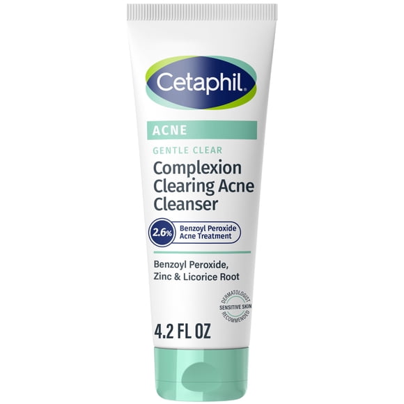 Cetaphil Gentle Clear Complexion-Clearing BPO Acne Cleanser with 2.6% Benzoyl Peroxide, Creamy and Soothing for Sensitive Skin, Suitable for All Skin Types, 4.2oz (Packaging May Vary)