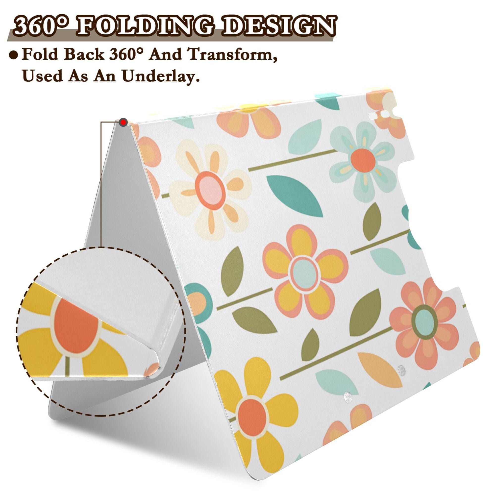 FORMRS A4 Clipboard Folder with Pen Holder Horizontal Foldable School Office Binder, Orange Retro Flower