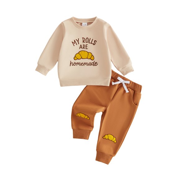 Cjfdfy Toddler Baby Boy Thanksgiving Outfit Little Turkey Homemade Rolls Print Long Sleeve Sweatshirt And Pants Cute My First Thanksgiving Holiday Fall Winter Outfit 6M-4Y 