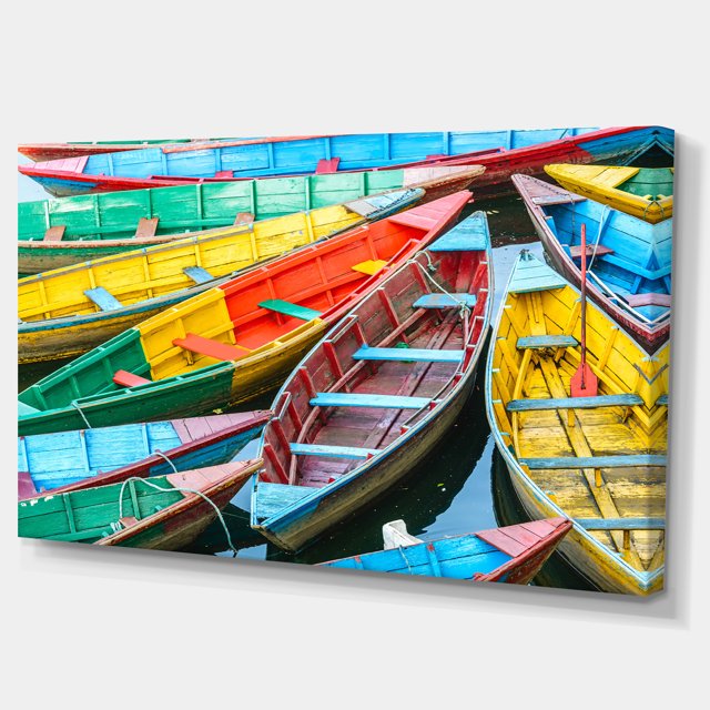 Designart - Rowing Boats on the Lake in Pokhara - Boat Canvas Art Print