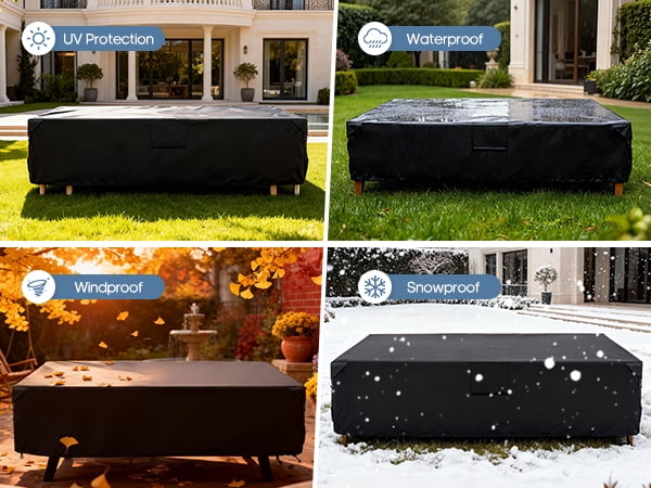 SHOUFTW Rectangular Patio Furniture Cover, 600D Waterproof Outdoor Dining Table & Chair Cover, Heavy Duty, Black