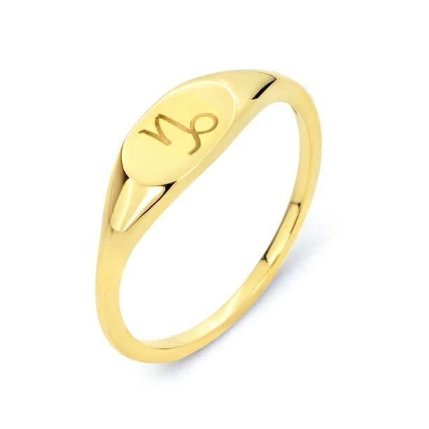 14k Real Solid Gold Capricorn Zodiac Stacking Ring, Yellow Gold Midi Ring, Gift for Women