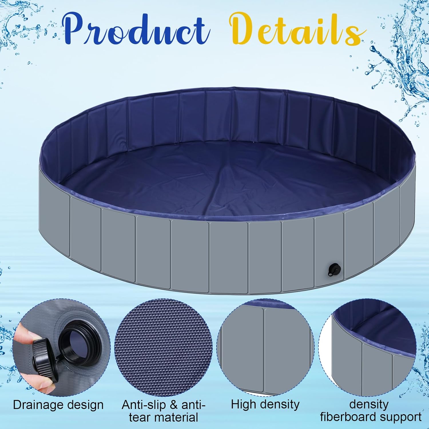 Foldable Dog Pool with Round Pool Cover Collapsible Dog Pet Pool Hard Plastic Swimming Pool Puppy Wading Bathing Tub Portable Kiddie Pool for Indoor Outdoor Pets Cats Kids (63 x 12 Inch)
