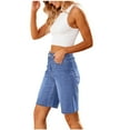 thumbnail image 5 of CaiJunJia Bermuda Jean Shorts for Women High Waisted Trendy Stretchy Denim Shorts Knee Length Cutoff Loose Fit Long Shorts, 5 of 7