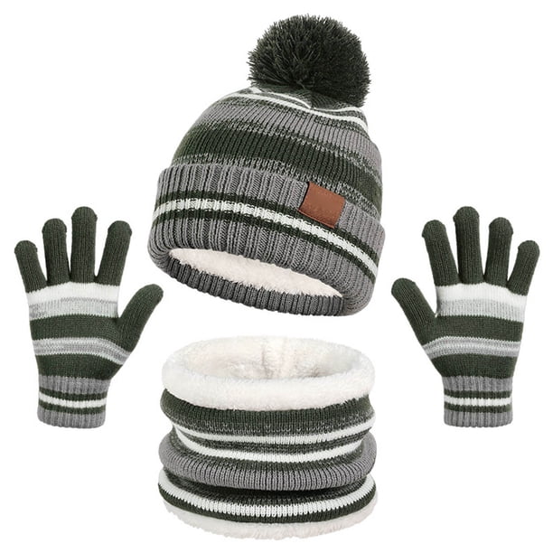 Borde niños sombrero babero y guantes conjunto otoño e invierno de punto y forro polar cálido sombrero bola de pelo 3 Piece Set