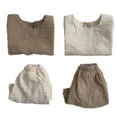 thumbnail image 5 of Traje de verano para niños de estilo coreano, cómodo Color sólido, pantalones cortos elegantes de manga corta, conjunto de 2 piezas para niños medianos y pequeños, 5 of 5