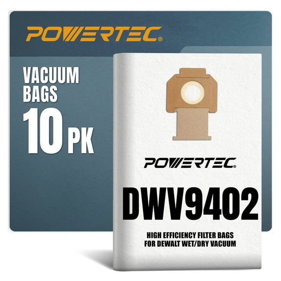 POWERTEC 10PK DWV9402 Fleece Bags for Dewalt for Dewalt DWV010, DWV012, DWV015 8 & 10 Gallon Dust Extractor, Replacement Shop Vacuum Bags, 75029-P2