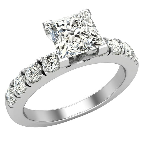 Diamond Engagement Rings For Women GIA Certified Princess Solitaire Diamond Ring 14K White Gold 1.20 Carat (J,SI)