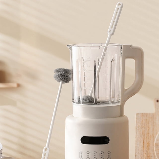 Cepillo de vaso de mango largo 13,4" – limpiador de botellas 360° con cabeza de esponja esférica, agarre antideslizante, secado rápido, agujero colgante – poliuretano blanco, paquete de 1 para el
