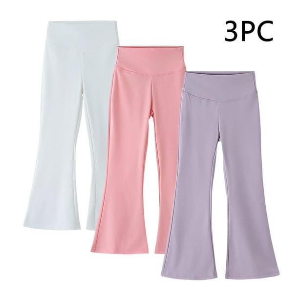 Cowsor 3PC Girls Flare Leggings Kids Bell Bottoms High Waisted Bootcut Yoga Dance Flared Pants