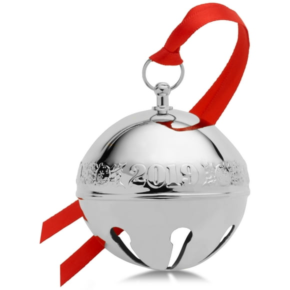 Wallace 2019 Silver Plated Sleigh Bell-25th Anniversary Edition (Holly & Ornaments) Holiday Ornament