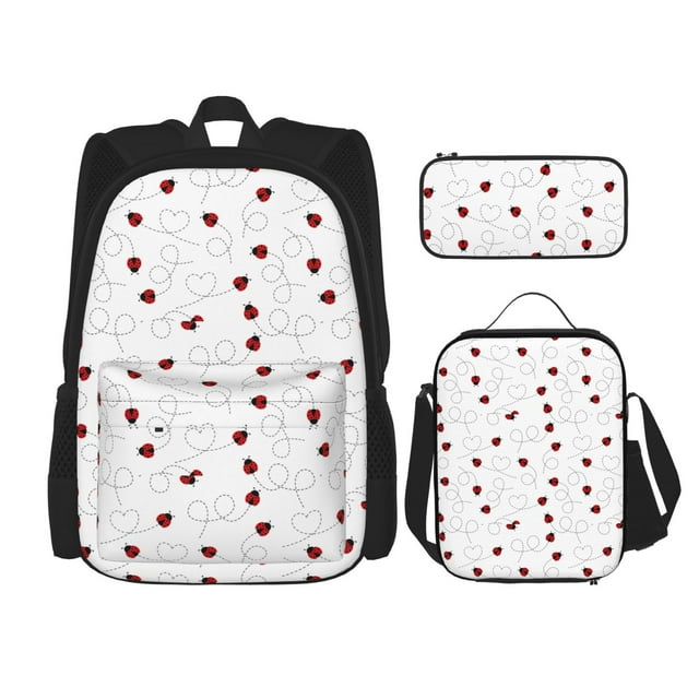 Balery Ladybugs Flying On Dotted Route Mochila Escolar 3 en 1 para Niños - Mochila Resistente con Lonchera Térmica y Estuche - Mochila Escolar para Niños y Niñas