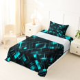 thumbnail image 3 of Manfei Neon Geometric Twin Sheets, Gradient Plaid Bedding, Teal and Black, Black Reversible 3 Pieces1 Flat Sheet + 1 Fitted Sheet + 1 Pillowcase, 3 of 6