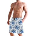 thumbnail image 2 of Dailycode Men's Quick Dry Swim Trunks Beach Shorts Casual Summer Board Shorts with Pockets, Indigo Damask Wallpaper Design, 2 of 8