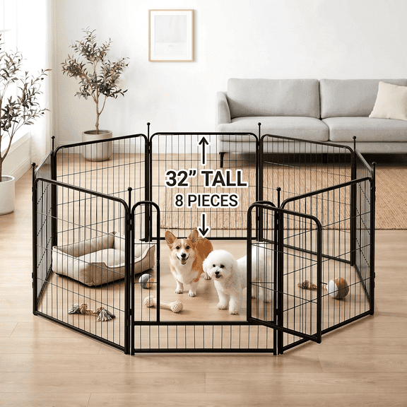Naipo Dog Playpen Indoor, 8 Panel 32" Heavy Duty Dog Fence, Puppy Playpen, Rabbit Exercise Pen ,Portable House/RV/Camping/Garden Cage