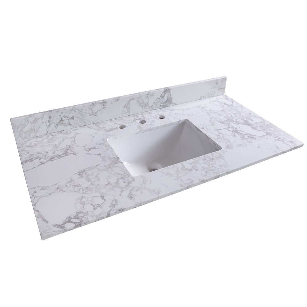 43‘’x22" bathroom stone vanity top engineered stone carrara white marble color with rectangle