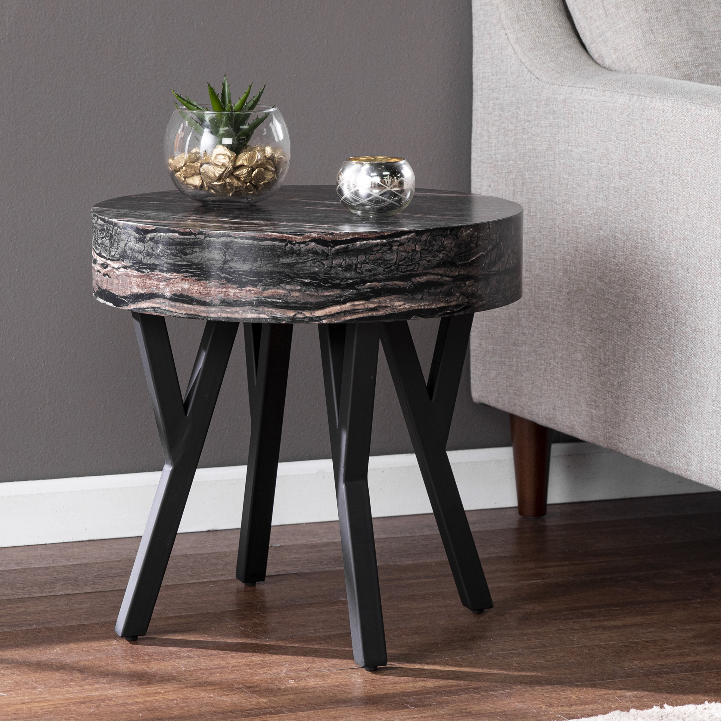 Twallow Round Faux Marble End Table