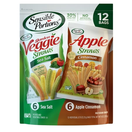 Sensible Portions Garden Veggie Straws, Cinnamon Apple & Sea Salt, 0.75 oz Variety Mix (12 Count)