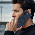 thumbnail image 5 of Case for Samsung Galaxy Z Fold 7, Carbon Fiber Texture, 360 Degree Rotating Ring Bracket, Compatible with MagSafe Wireless Chargers, PC Material Drop Protective Phone Cover for Z Fold 7, Darkblue, 5 of 7