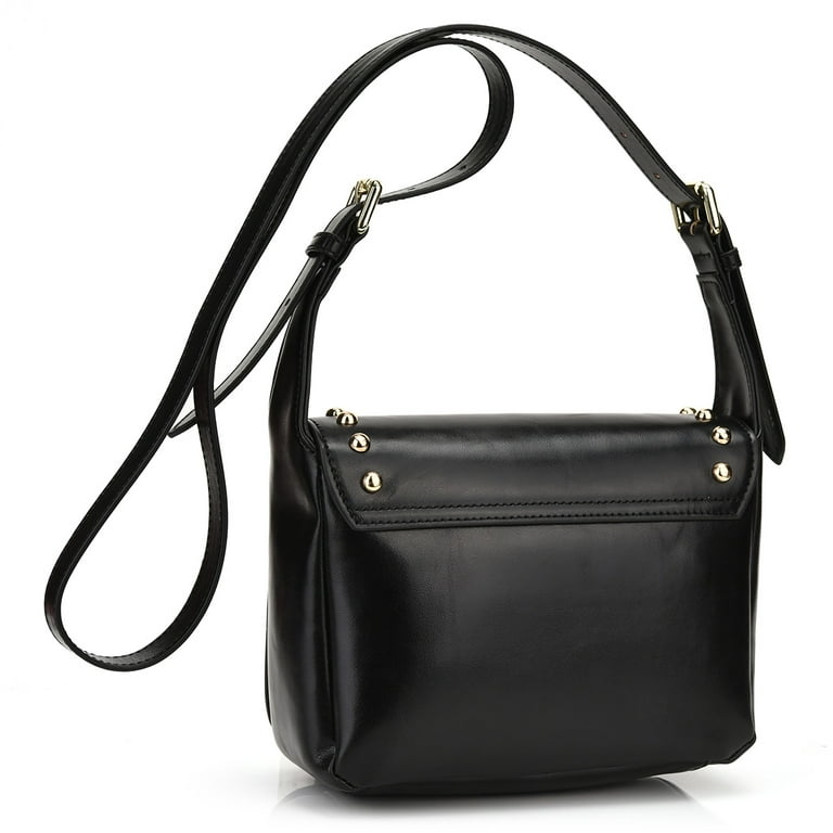 Kroo Women's Studded Leather Saddle Bag|Crossbody Purse with Adjustable Strap, Size: Medium, Black