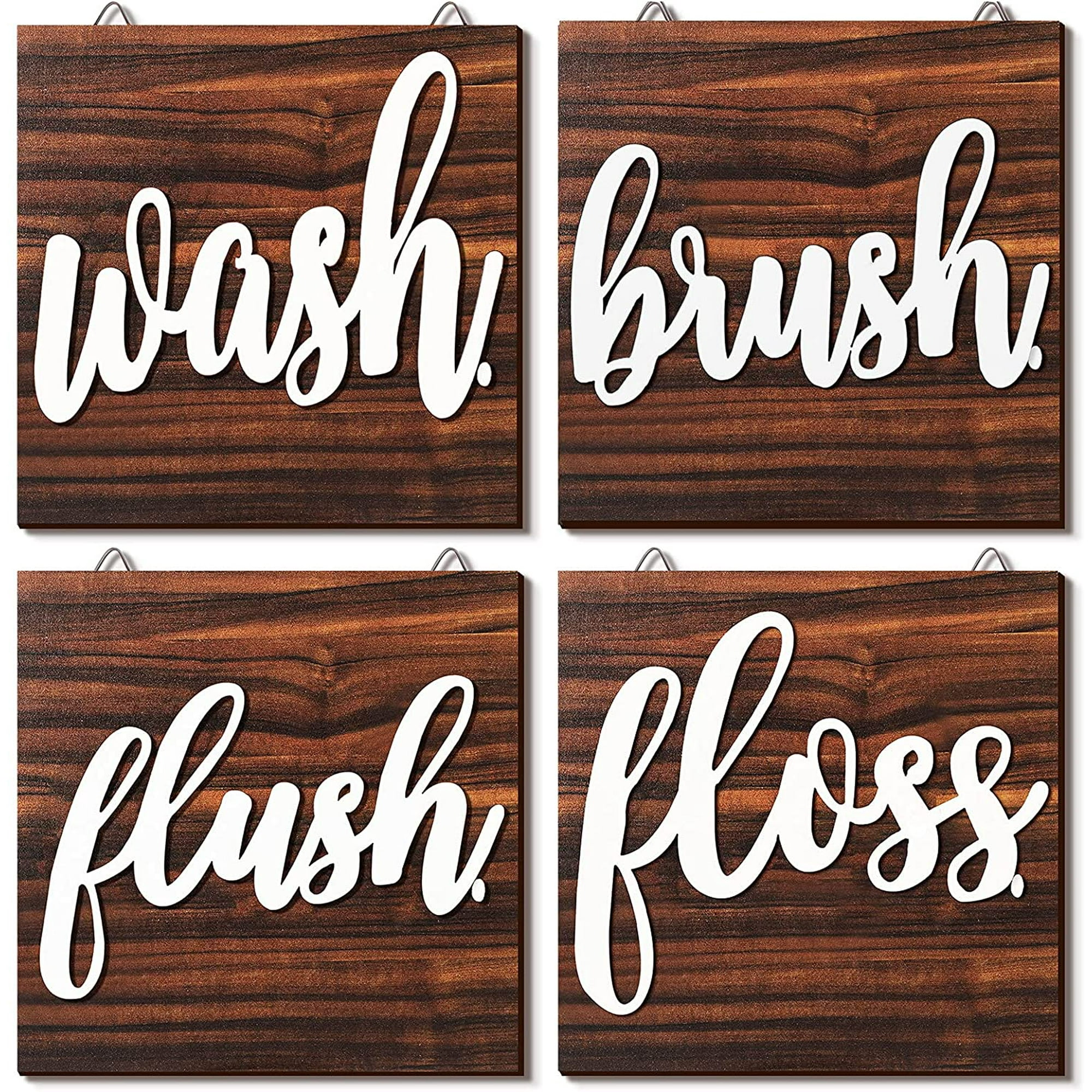 4 Pieces Farmhouse Bathroom Wall Decor Wash Brush Floss Flush Sign with 3D Words Rustic Hanging Wooden Bathroom Sign Funny Wall Art Vintage Wooden Decorations for Restroom Bathroom (Elegant Colors) | Walmart Canada 4 Pieces Farmhouse Bathroom Wall Decor Wash Brush Floss Flush Sign with 3D Words Rustic Hanging Wooden Bathroom Sign Funny Wall Art Vintage Wooden Decorations for Restroom Bathroom (Elegant Colors) | Walmart Canada