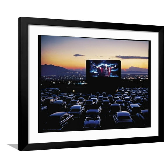 Art.com Charlton Heston as Moses in Motion Picture The Ten Commandments Shown at Drive in Movie Theater Photographic Print by J. R. Eyerman, Black Frame Wall Art, 40" x 32"