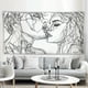 thumbnail image 2 of Mujeres/hombres boceto abstracto arte beso amantes tapiz/tapiz de besos colgante de pared tapiz de arte lineal en blanco y negro, tiro de playa, 2 of 5