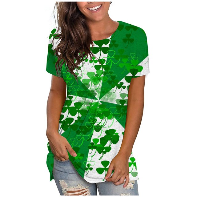 Pompotops Blouse Décontractée pour Femmes Imprimée pour la Saint-Patrick à Manches Courtes Col Rond T-shirt