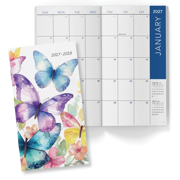 Excello 2027-2028 2-Year Monthly Pocket Planner, 3.8 x 6.5 in., Compact Calendar and Appointment Organizer for Purse, Travel, Work and Personal Scheduling, Watercolor Butterfly
