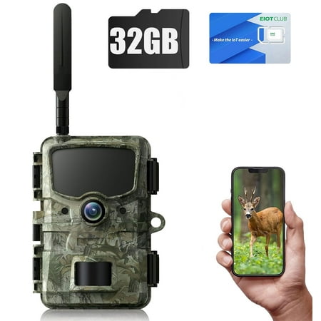CAMPARK 4G Cellular Trail Camera with SD Card 1080P 24MP Hunting Game Camera with Live View and Motion Alerts 850nm Low Glow Night Vision and IP66 Waterproof for Wildlife Monitoring