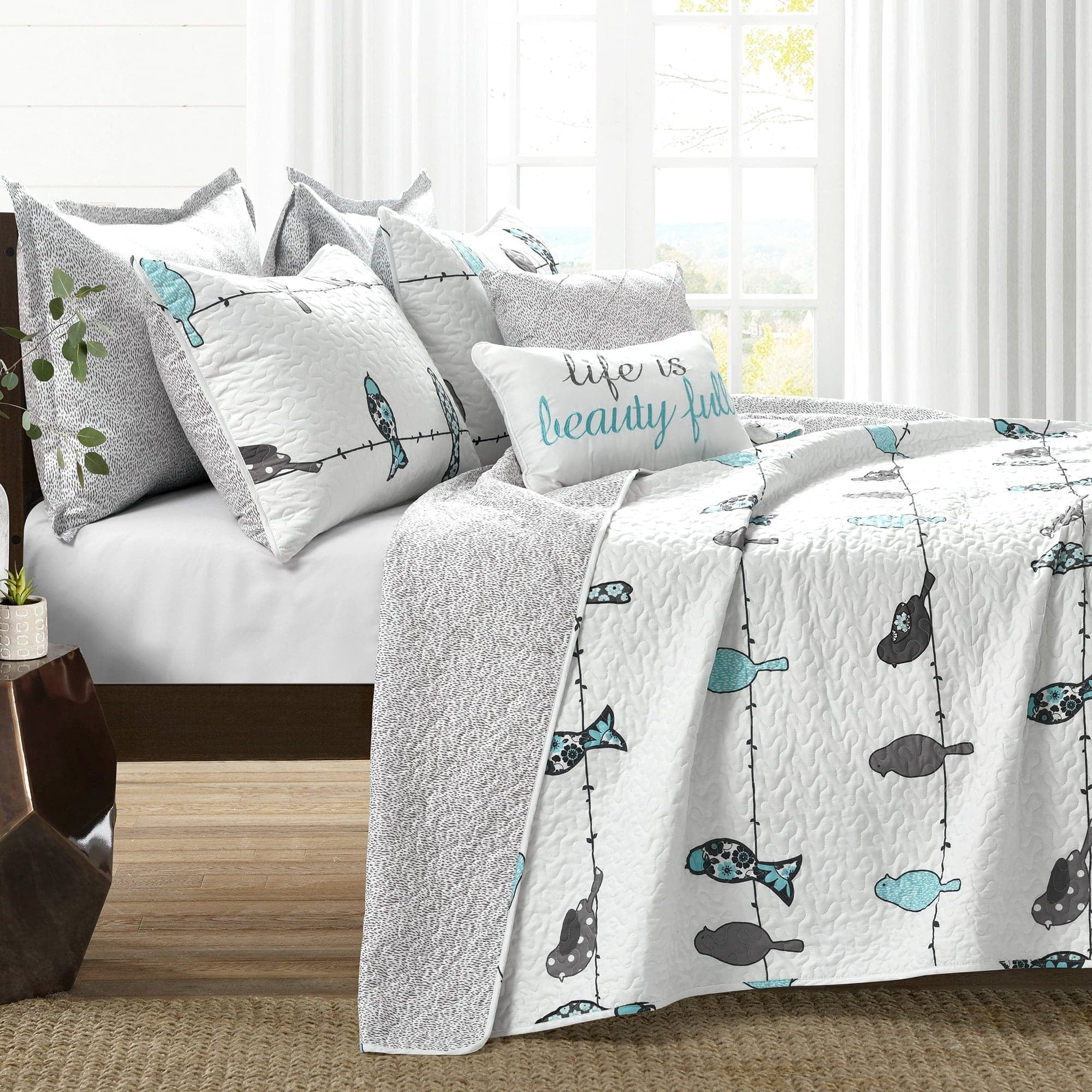 Rowley Birds 7-Piece King Quilt Set, Orange