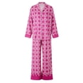 thumbnail image 6 of VISALY Pajama Sets Lightweight Sets Silk Satin Pajamas Set 2 Piece Wide Leg Pants Long Sleeve foral Printed Sets Plus Size Pajamas Sleep Sets Sleepwear Sets Lounge Sets Matching Pajama Set Hot Pink M, 6 of 9