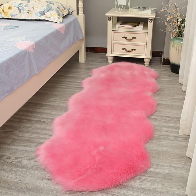 Faux Fur Area Rug Sheepskin Shag Fluffy Fuzzy Grey Rugs for Bedroom Bedside Bed Floor Living Room