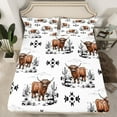 thumbnail image 2 of Manfei Cartoon Farm Cow Twin Sheet Sets, Bohemian Tribal Aztec Fitted and Flat Sheet, Western Cactus Plant Microfiber Bedroom Decor, 3 Pieces, 2 of 7