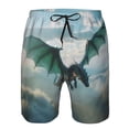 thumbnail image 3 of Honeii's Cloud Sky Green Dragon Print Men's Casual Shorts with Drawstring，Swim Trunks Quick Dry Beach Shorts, 3 of 5