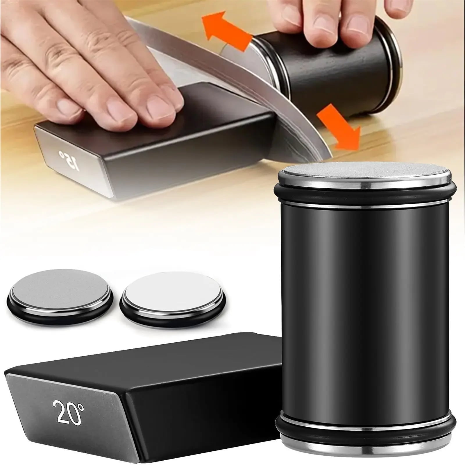 Akatsuki Tumbler Rolling Knife Sharpener Set Kit,15°/20°Magnetic Angle 400/1000 Diamond Sharpening Stone, for Kitchen Pocket Steel Knives with Finger Guard & Cut-Resistant Glove