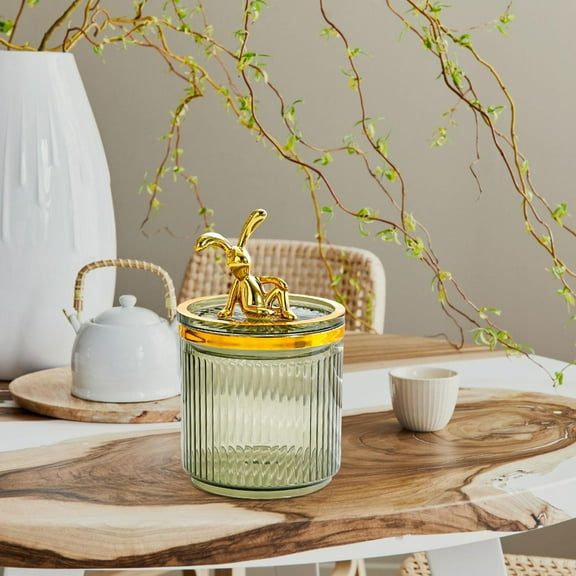 Makeup Pads Holder Container Case Decor Canister Cosmetics Organizer Storage Box for Floss Makeup Sponge Living Room Bathroom Green