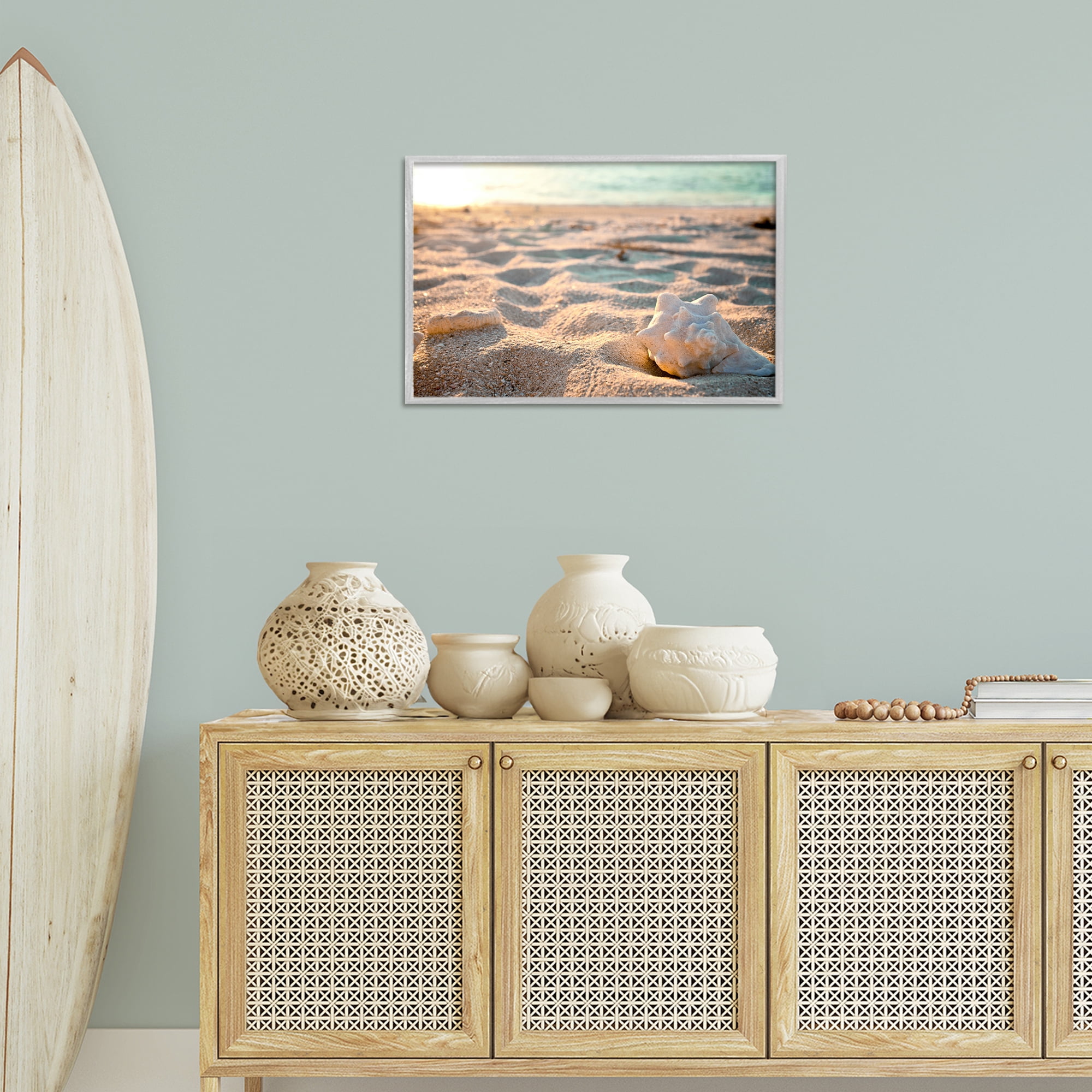 Stupell Industries Conch Shell in Sand Coastal Photography Gray Framed Art Print Wall Art, 24 x 16